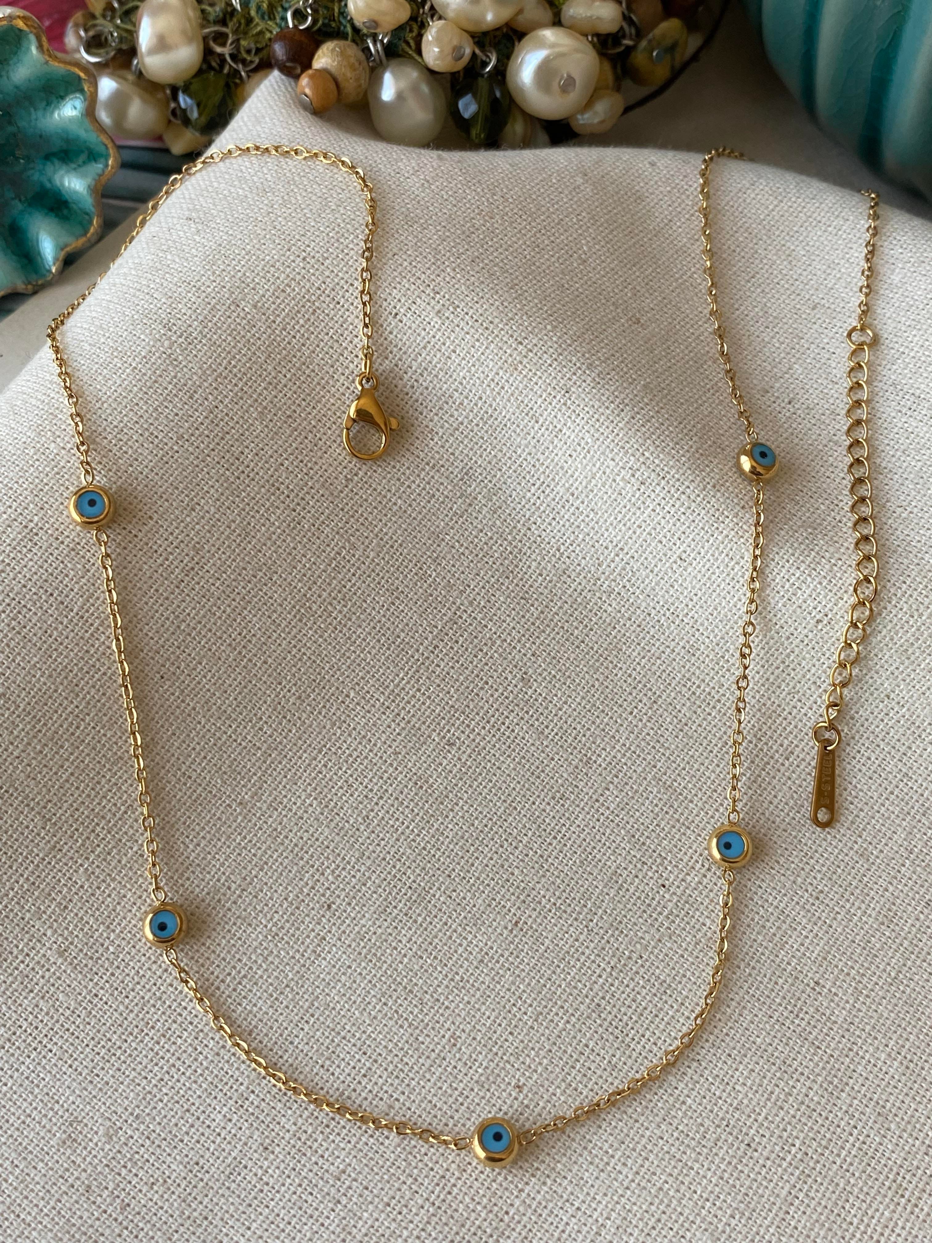 Çelik Gold Minimal Göz Boncuk Kolye