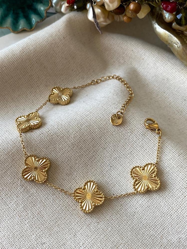 Çelik Gold Sıralı Yonca Bileklik