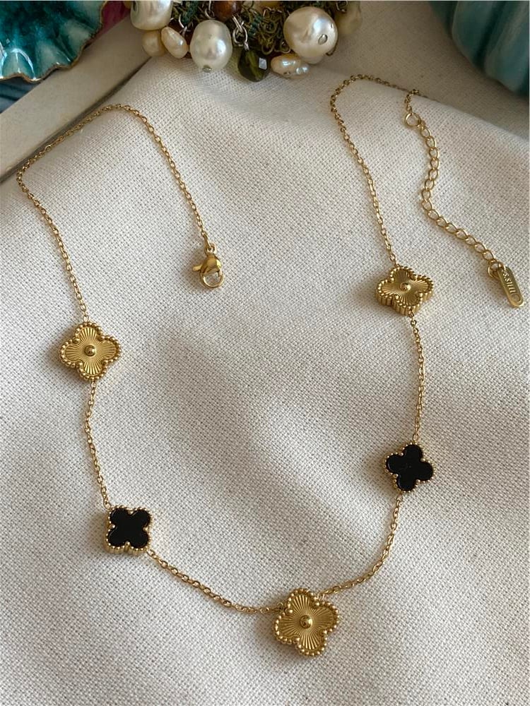 Çelik Gold Siyah Cleef Kolye