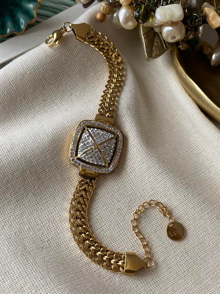 Çelik Gold Stone Bileklik