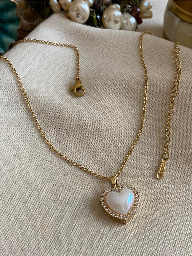 Çelik Gold Taşlı Sedef Kalp Kolye
