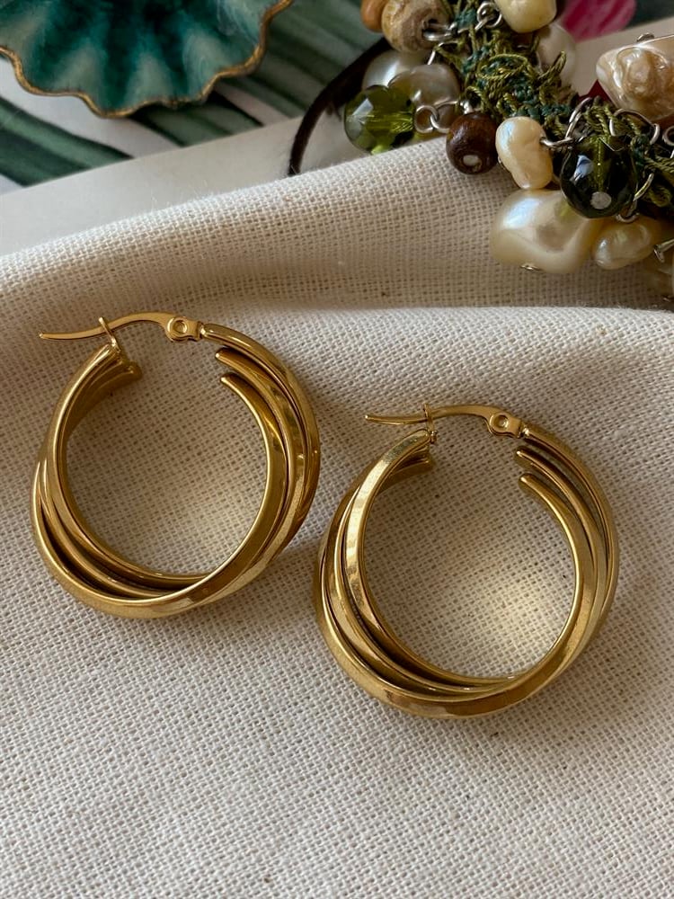 Çelik Gold Trinity Küpe