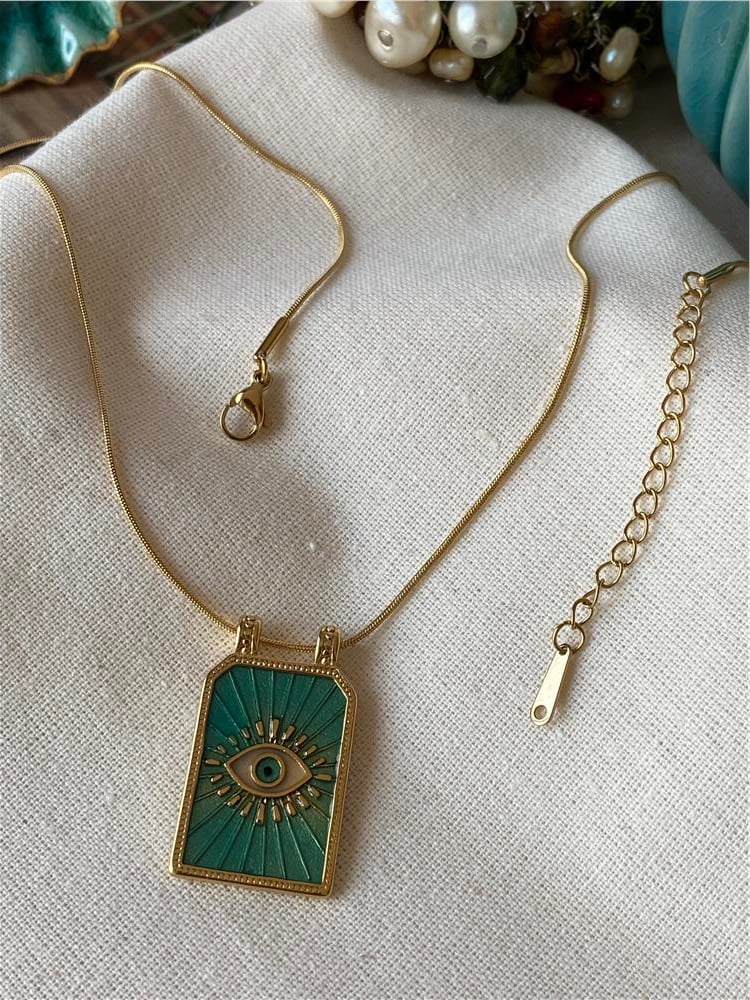 Çelik Green Evil Eye Kolye