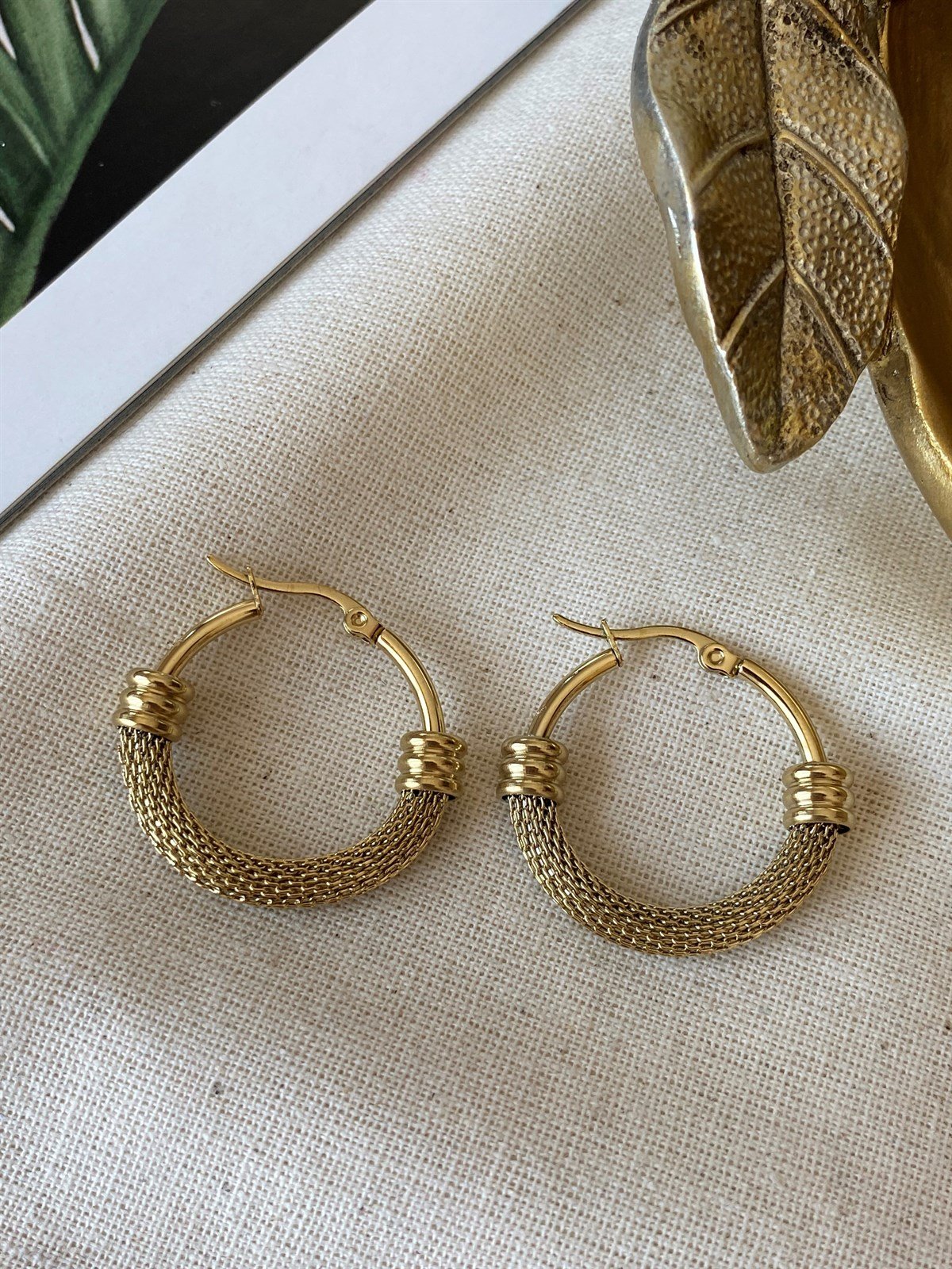 Çelik Hasırlı Halka Küpe