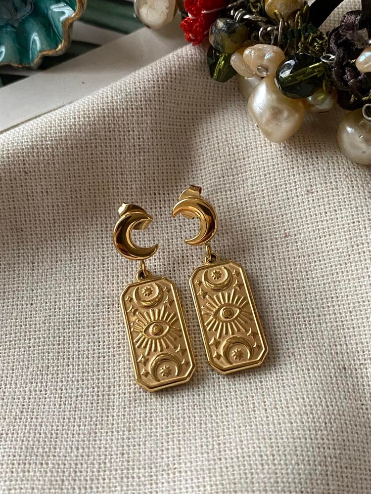 Çelik Hilal Figürlü Plaka Küpe