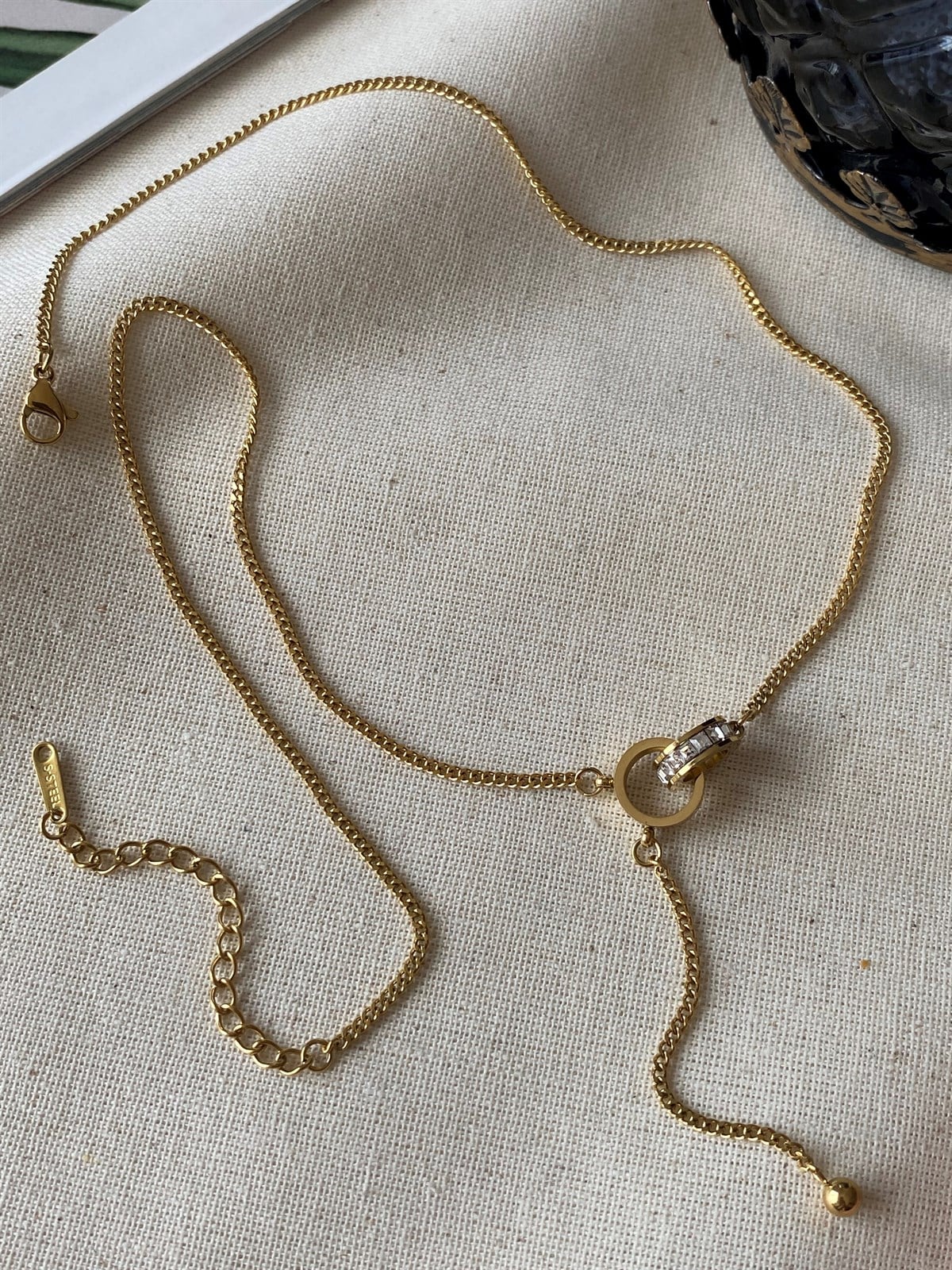 Çelik İçiçe Taşlı Halka Kolye