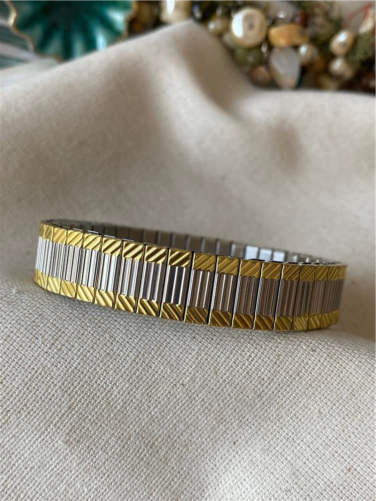 Çelik İki Renk Pattern Esnek Bileklik