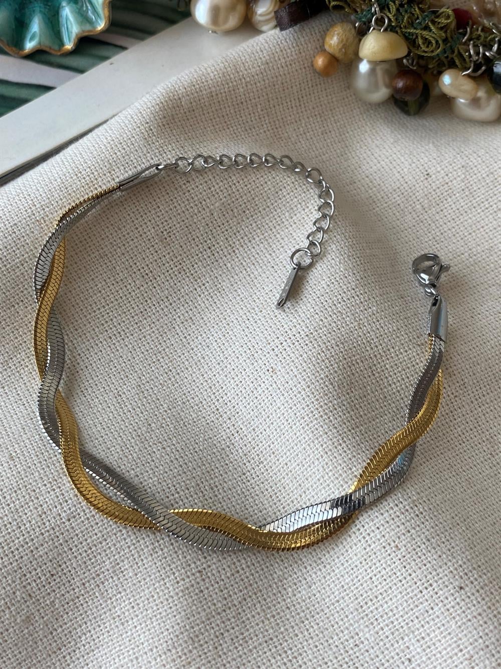 Çelik İki Renkli Örme Bileklik