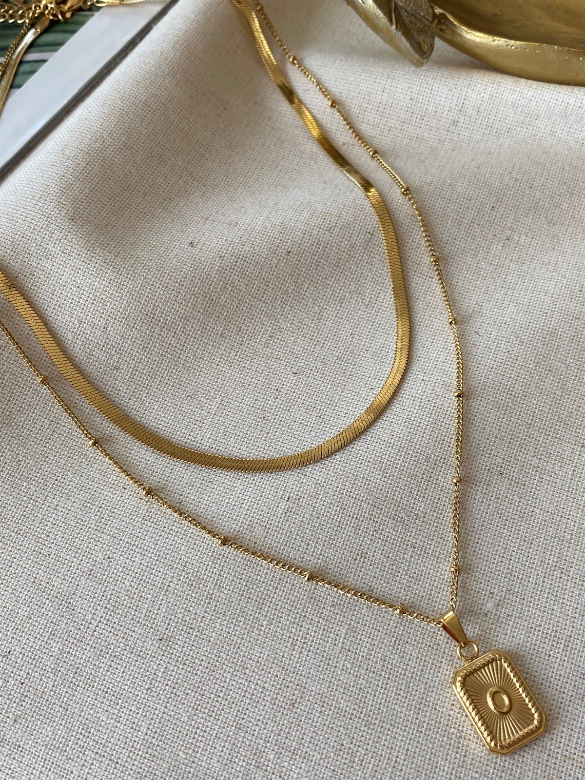 Çelik İkili Dikdörtgen Sun Kolye