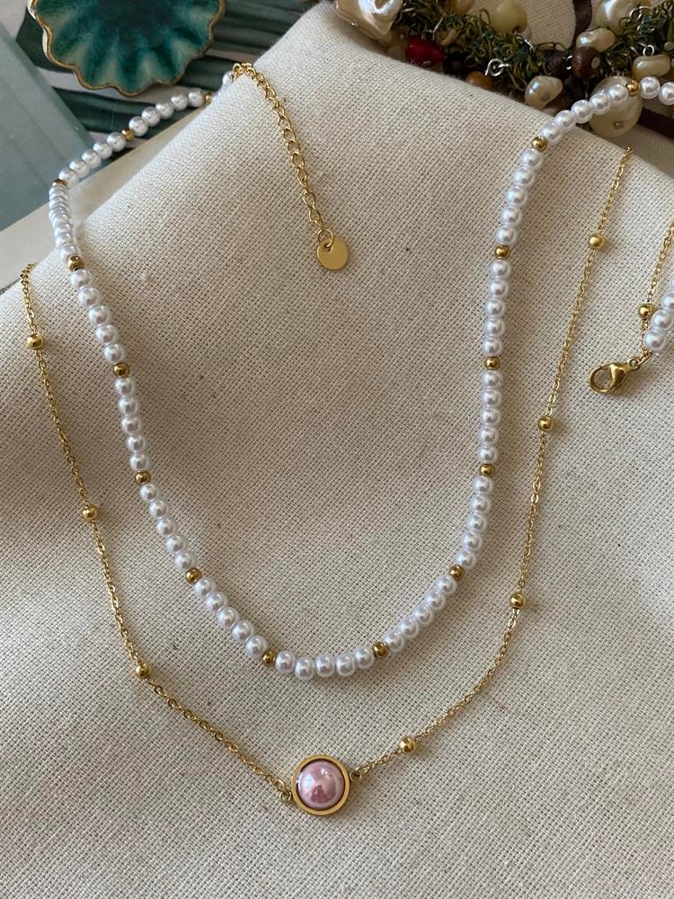 Çelik İkili İnci Pinky Kolye 