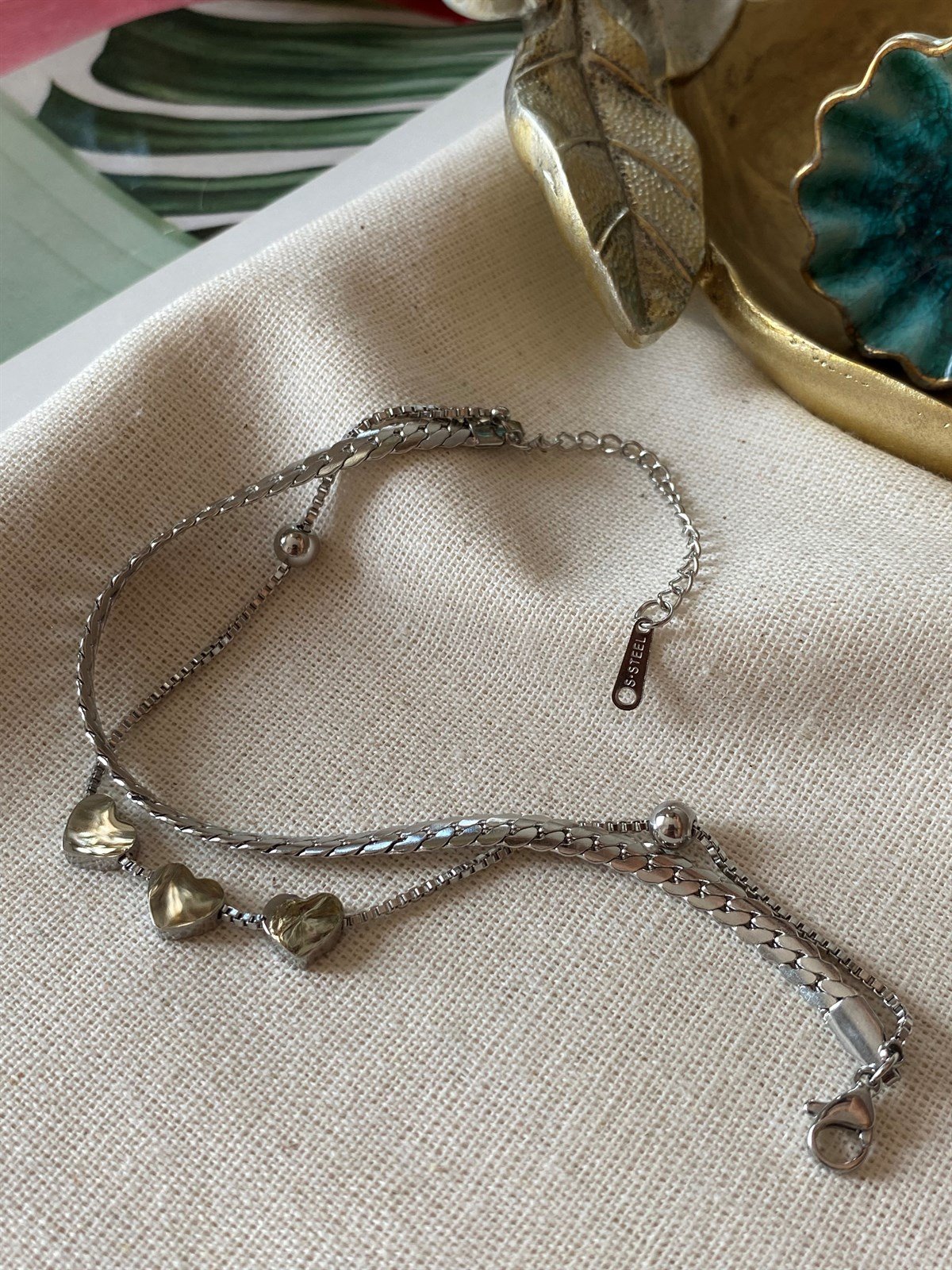 Çelik İkili Kalp Bileklik