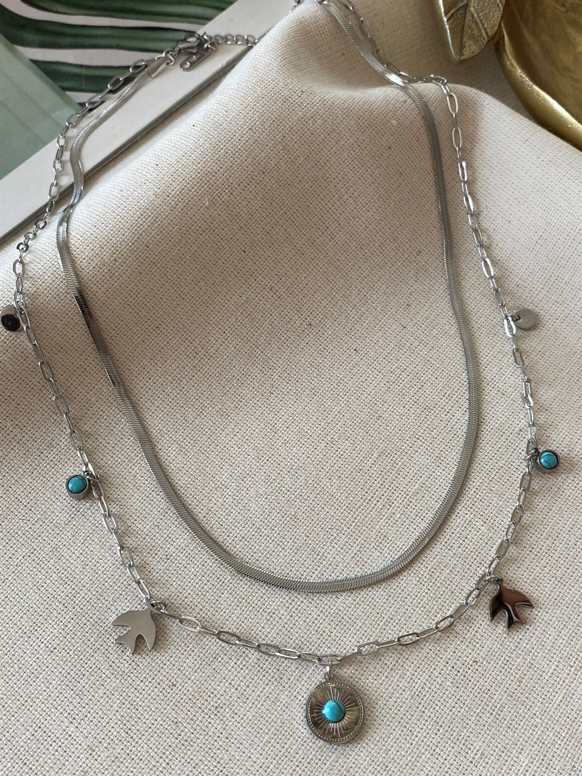 Çelik İkili Kırlangıç Kolye 