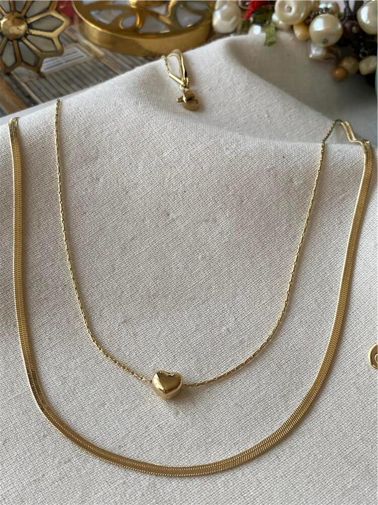 Çelik İkili Mini Kalp Detaylı Kolye
