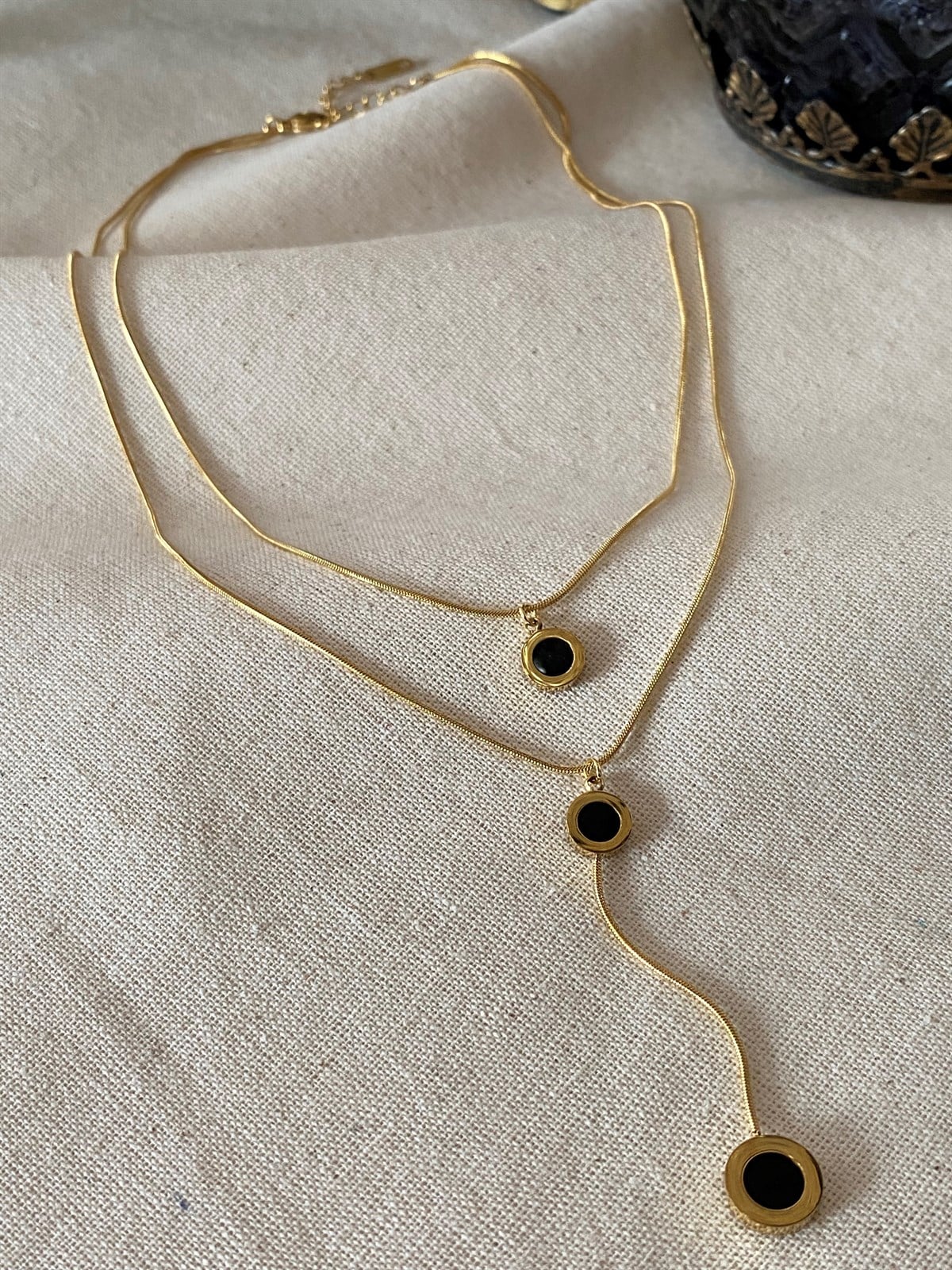 Çelik İkili Sallantılı Kolye