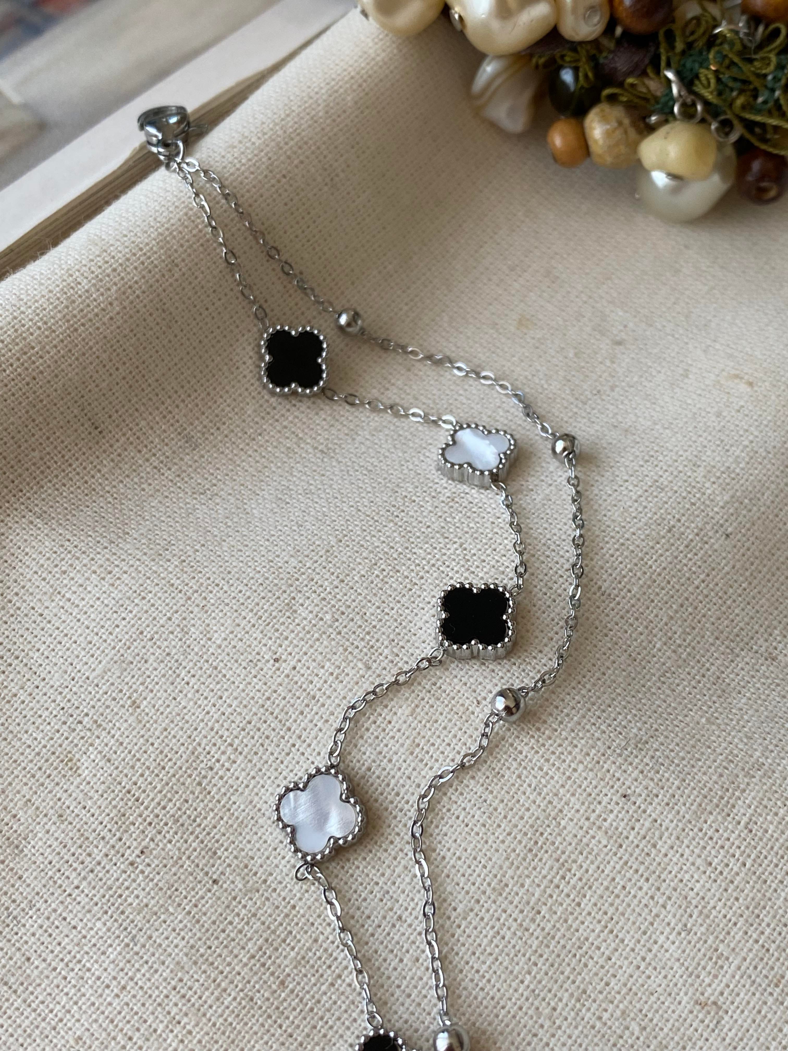 Çelik İkili Silver Siyah Beyaz Cleef Bileklik