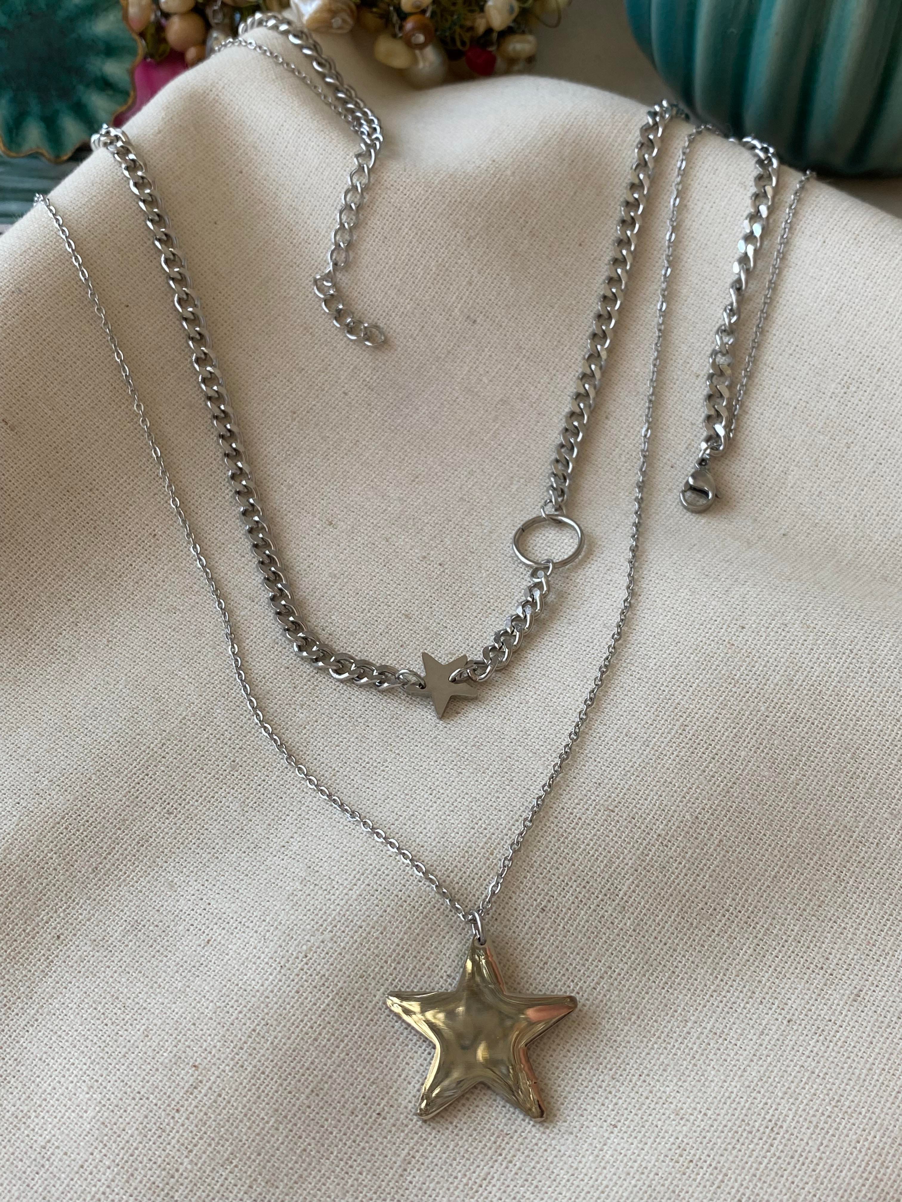 Çelik İkili Silver Star Kolye 
