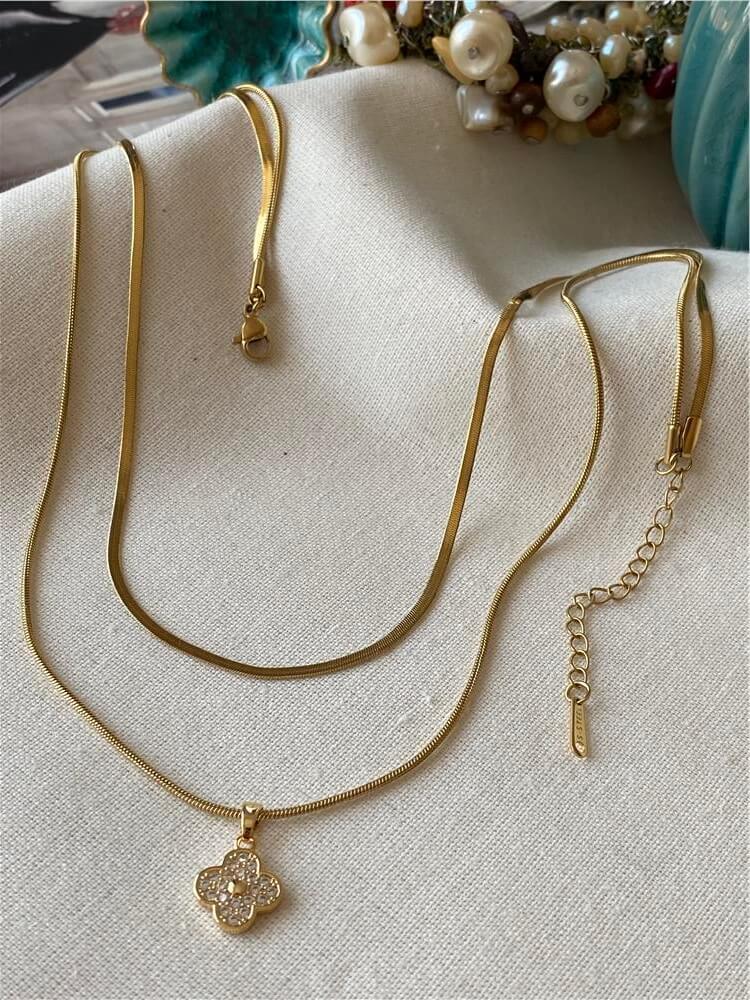 Çelik İkili Taşlı Cleef Kolye
