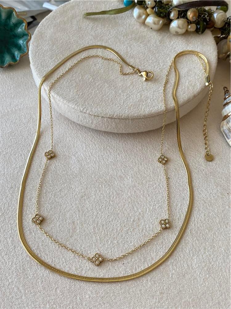 Çelik İkili Taşlı Mini Cleef Kolye
