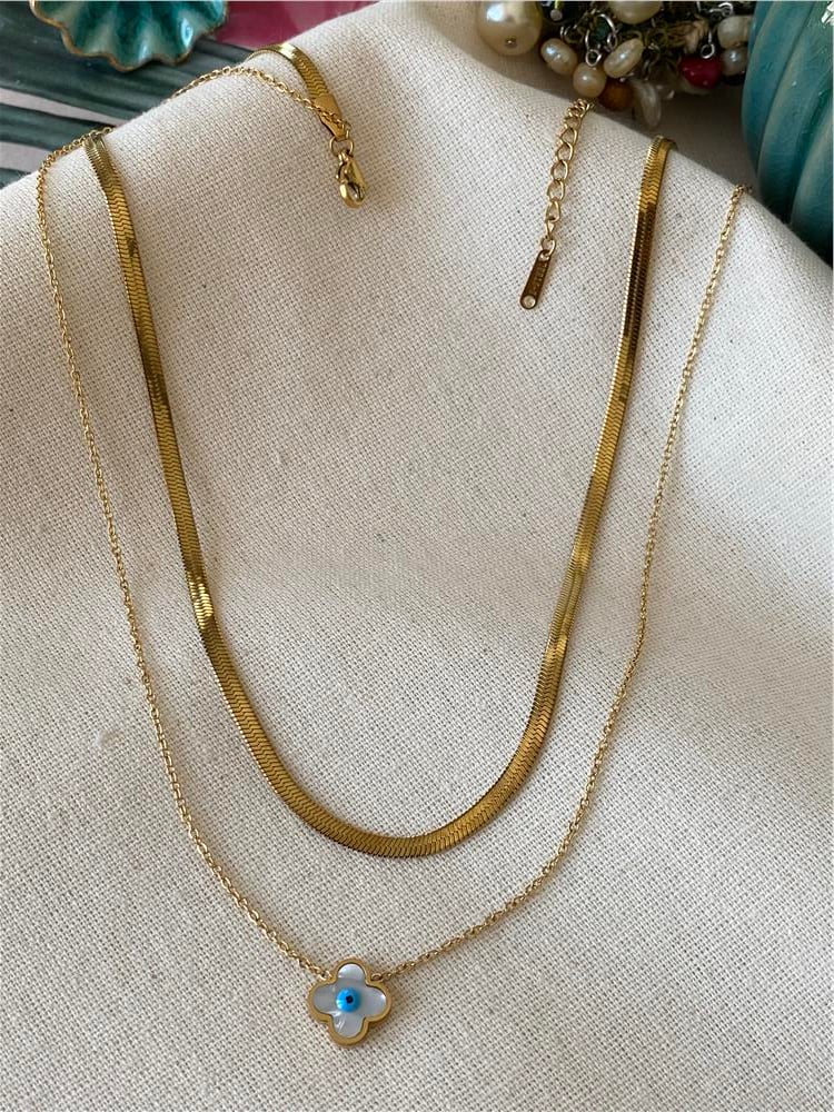 Çelik İkili Yassı Yonca Kolye