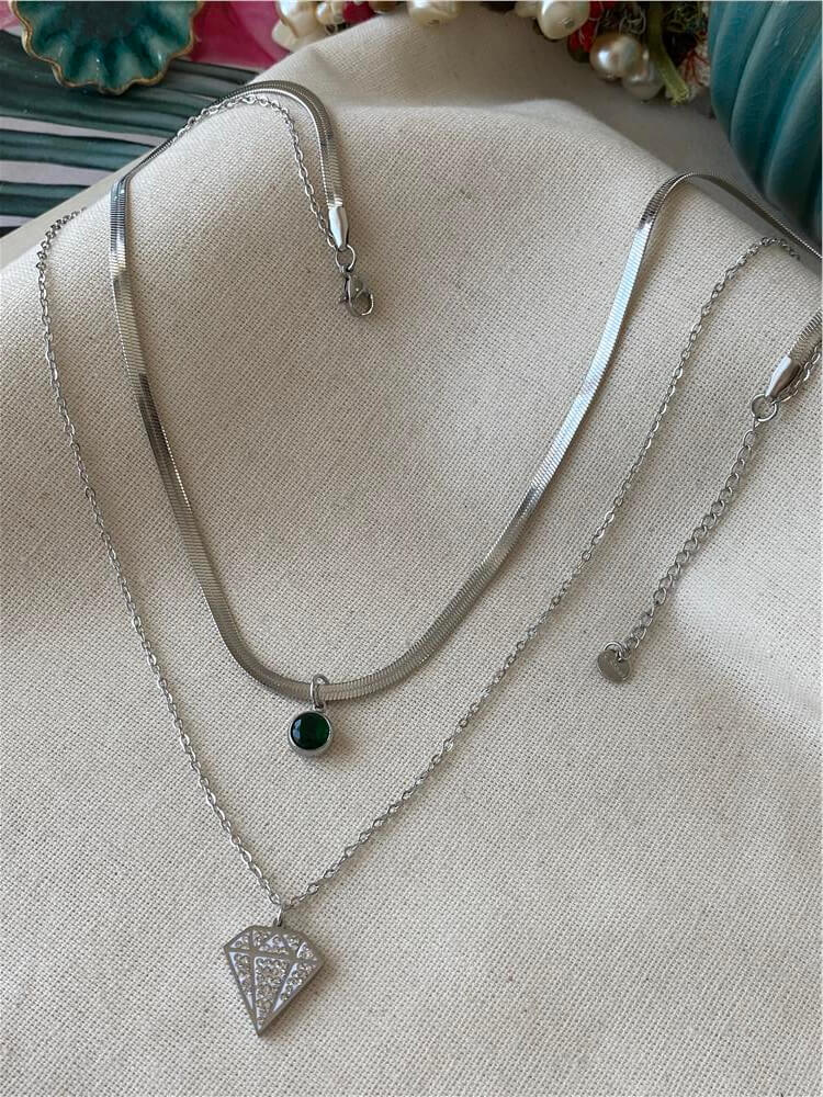 Çelik İkili Yassılı Diamond Kolye