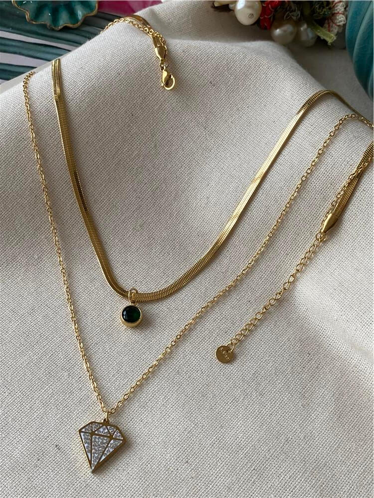 Çelik İkili Yassılı Diamond Kolye