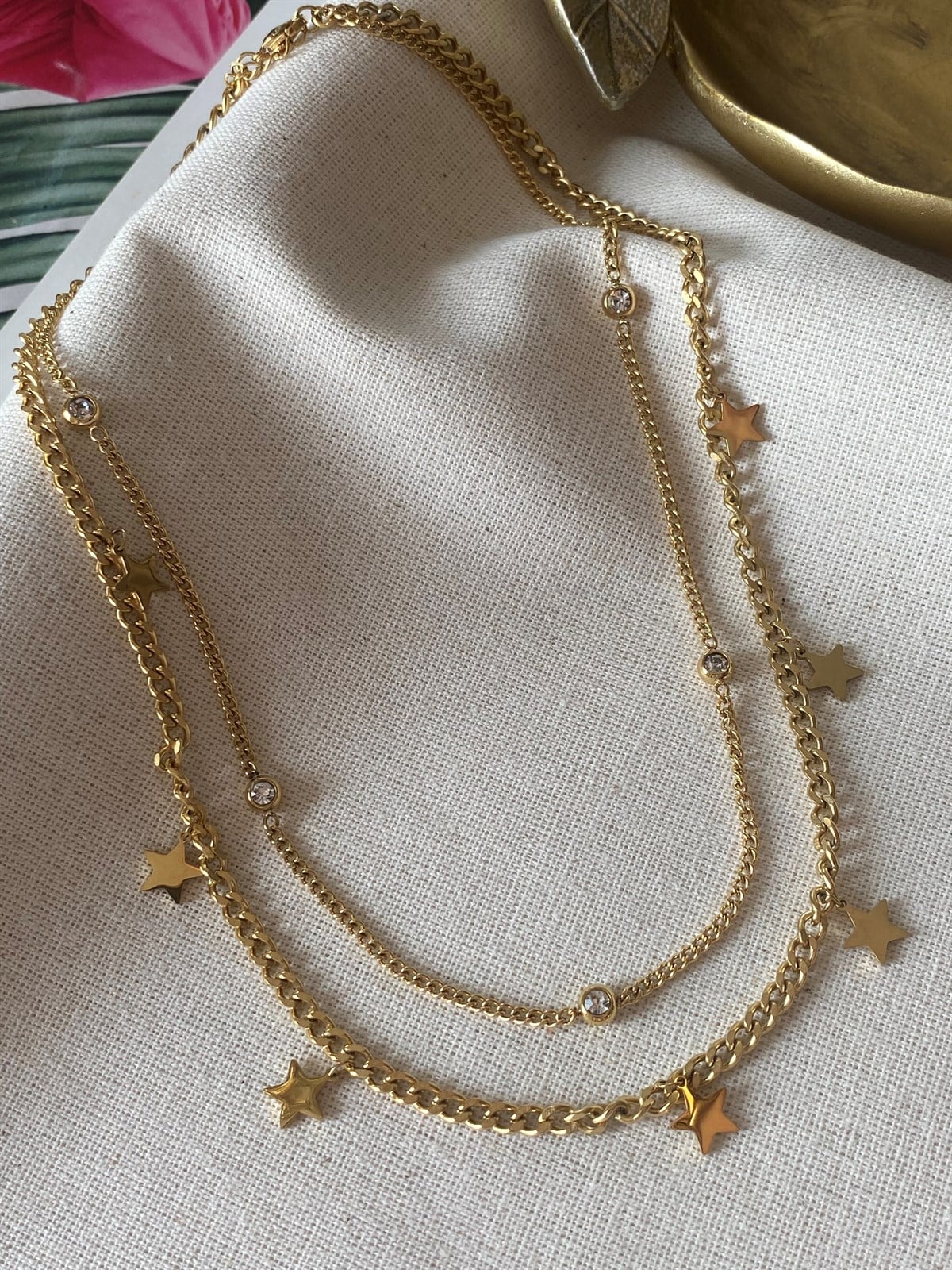 Çelik İkili Yıldızlı Kolye