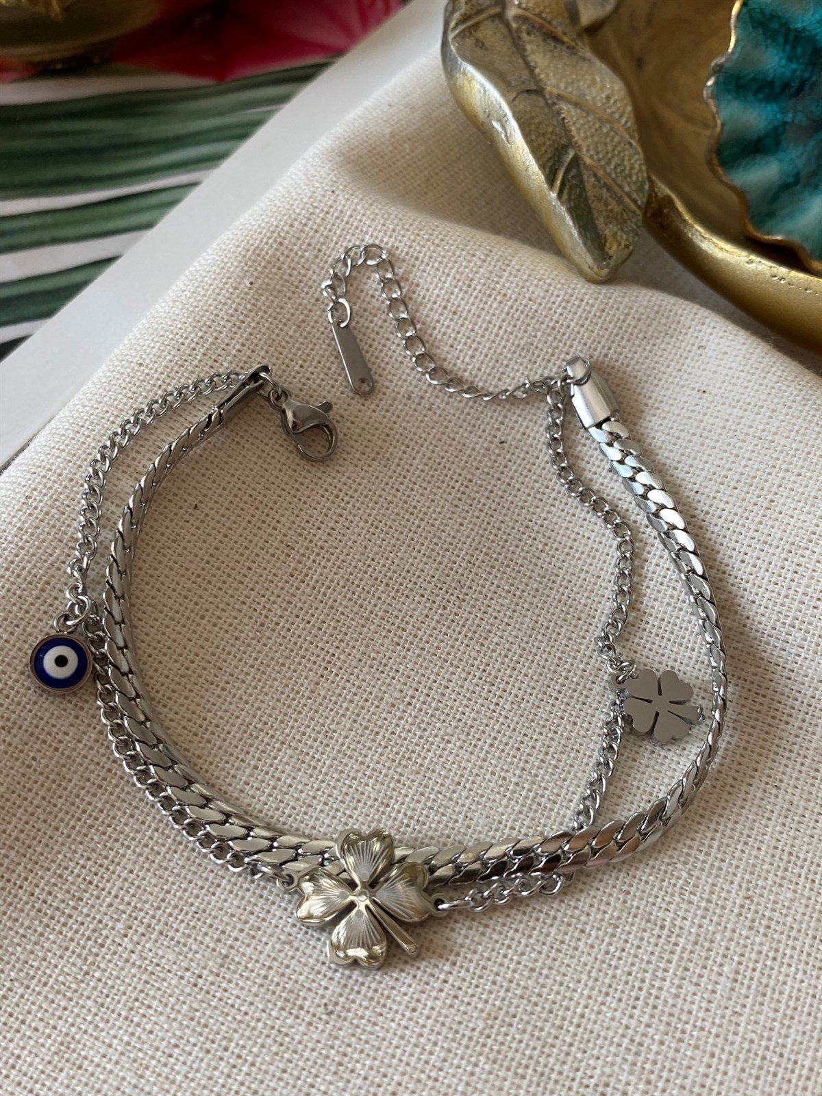 Çelik İkili Yonca Bileklik