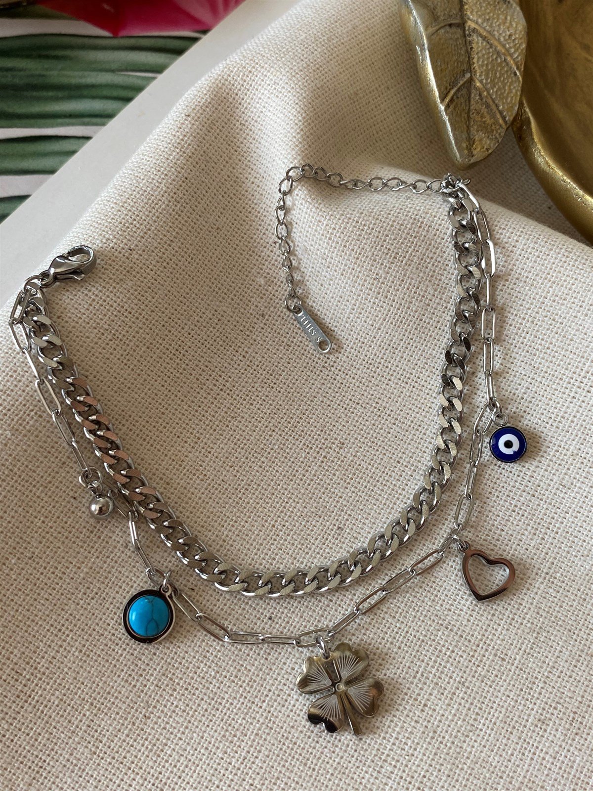 Çelik İkili Yoncalı Bileklik