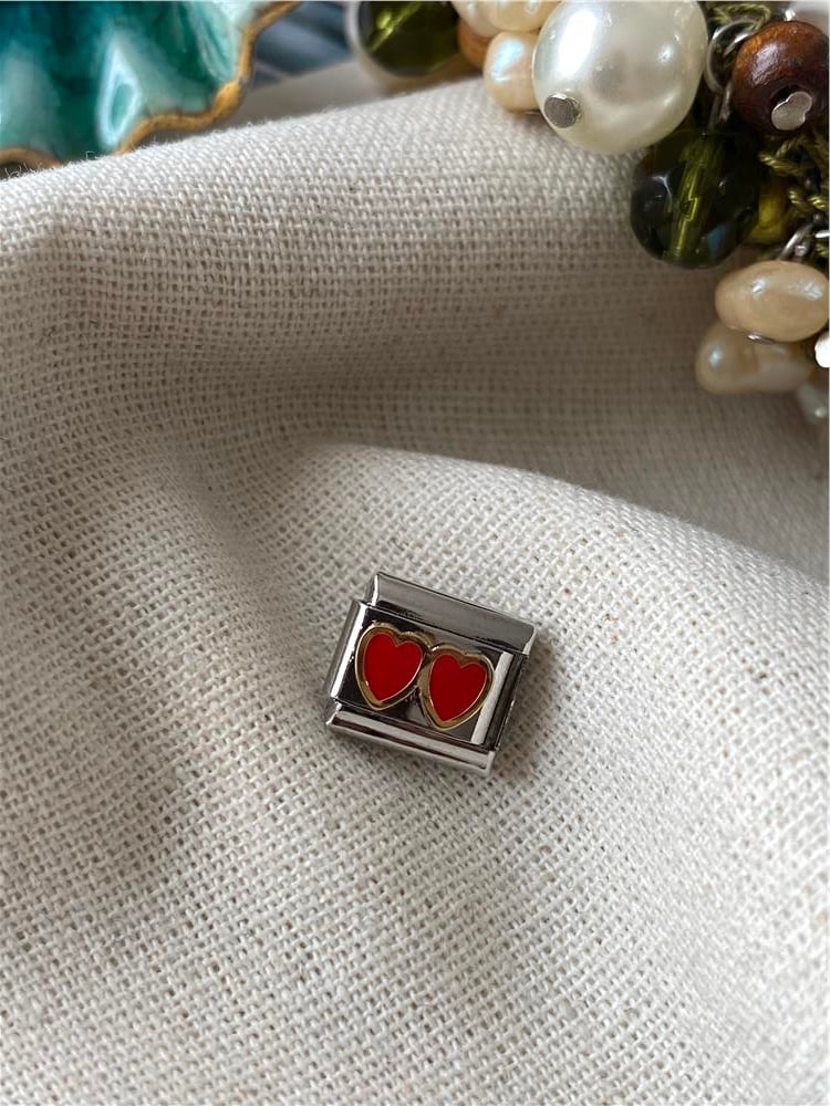 Çelik İkiz Kalp İtalyan Charm 