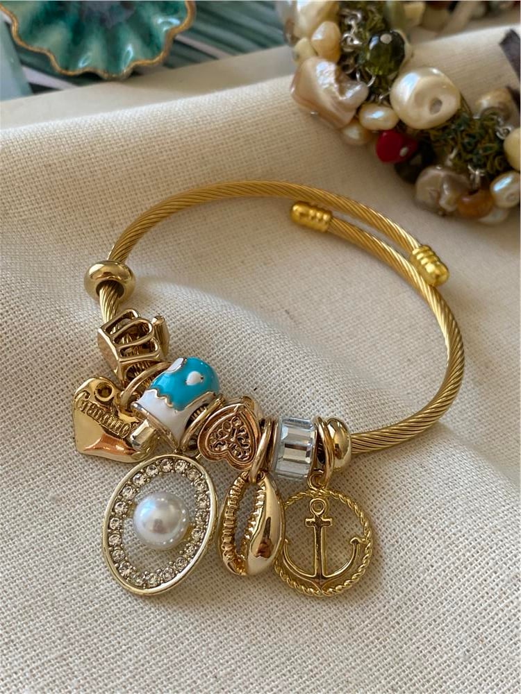 Çelik İncili Çapa Charm Bileklik