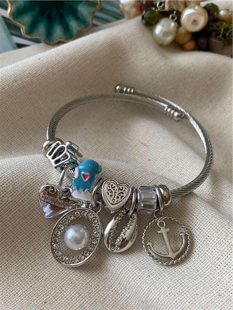 Çelik İncili Çapa Charm Bileklik