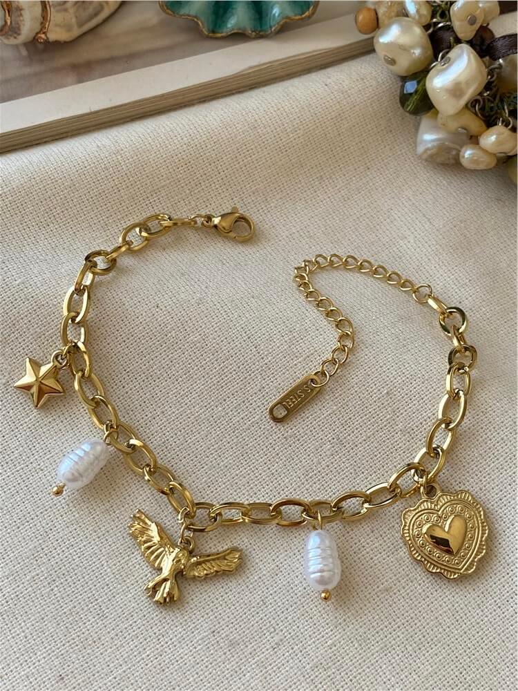 Çelik İncili Kartal Charmlı Bileklik