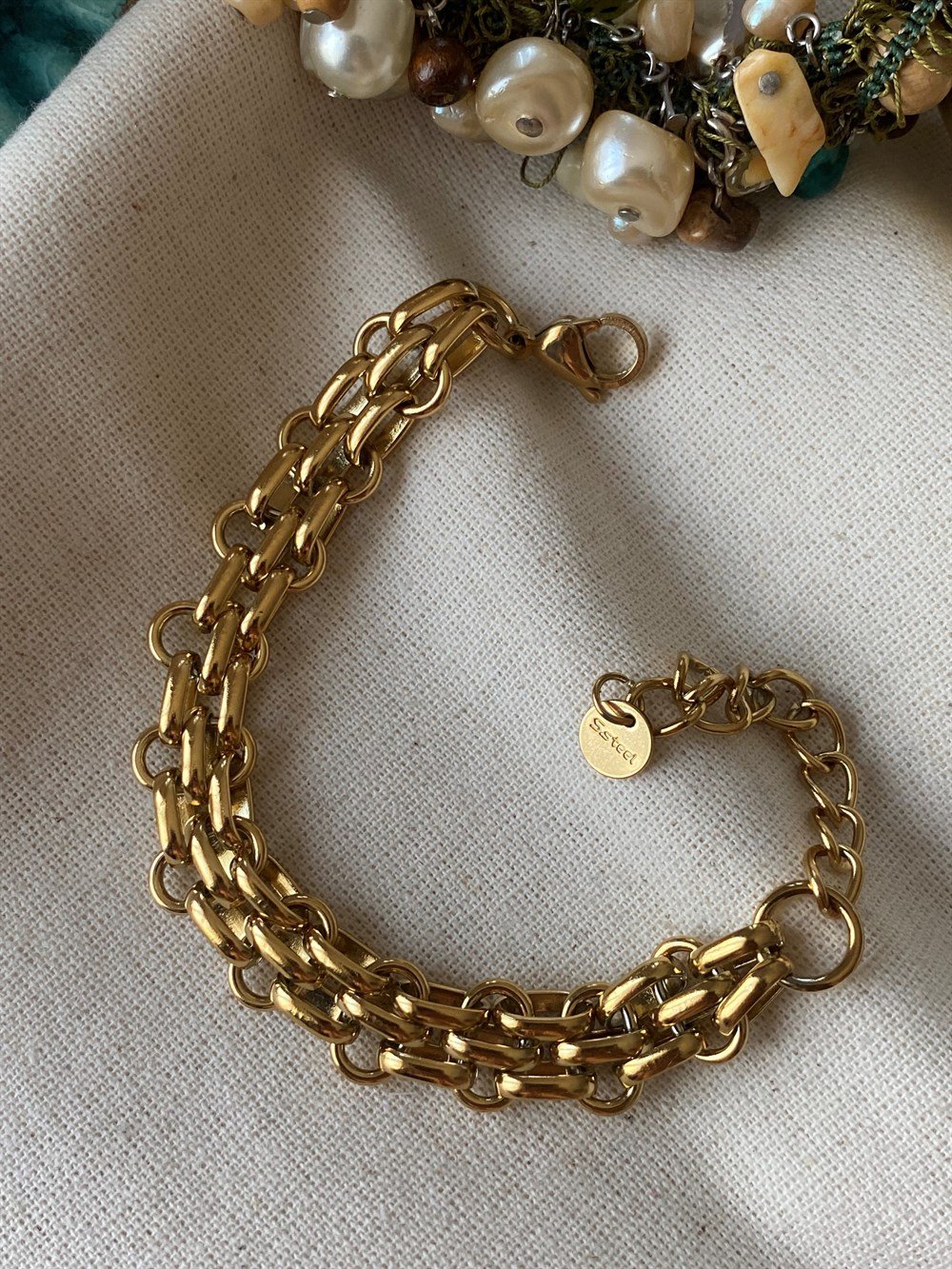 Çelik Kalın Geçmeli Tasarım Bileklik