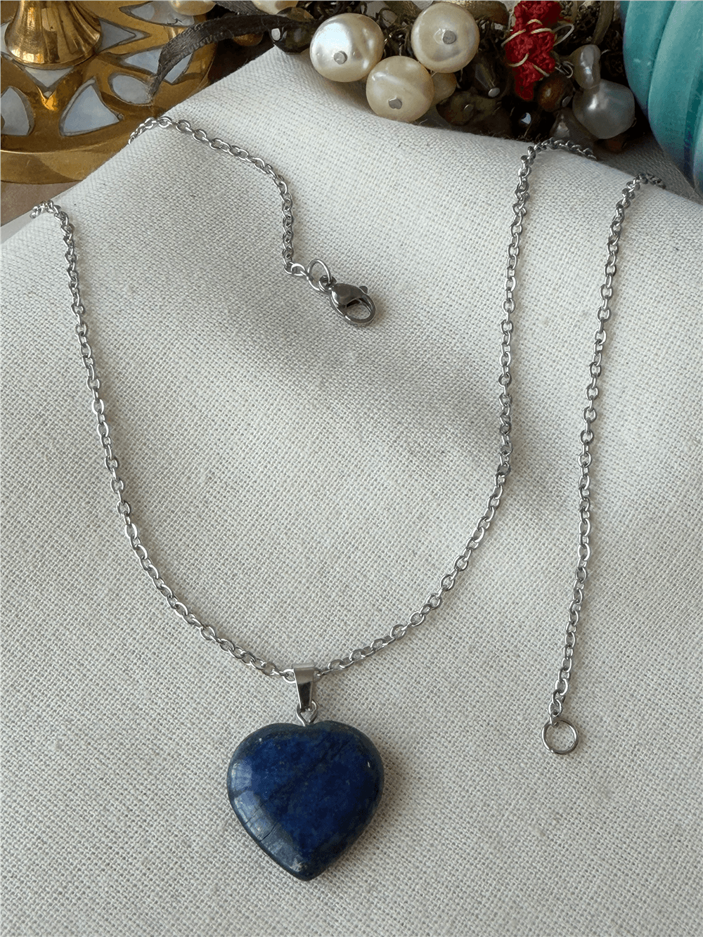 Çelik Kalp Model Lapis Lazuli Kolye