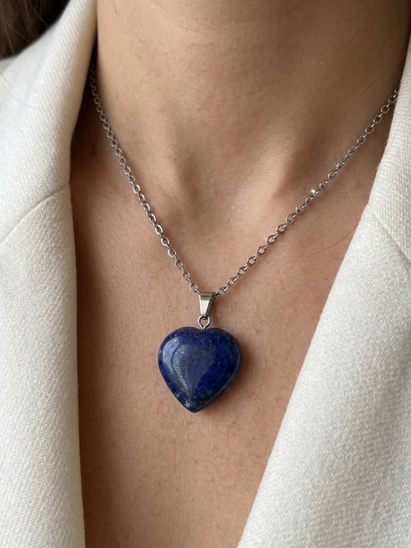 Çelik Kalp Model Lapis Lazuli Kolye