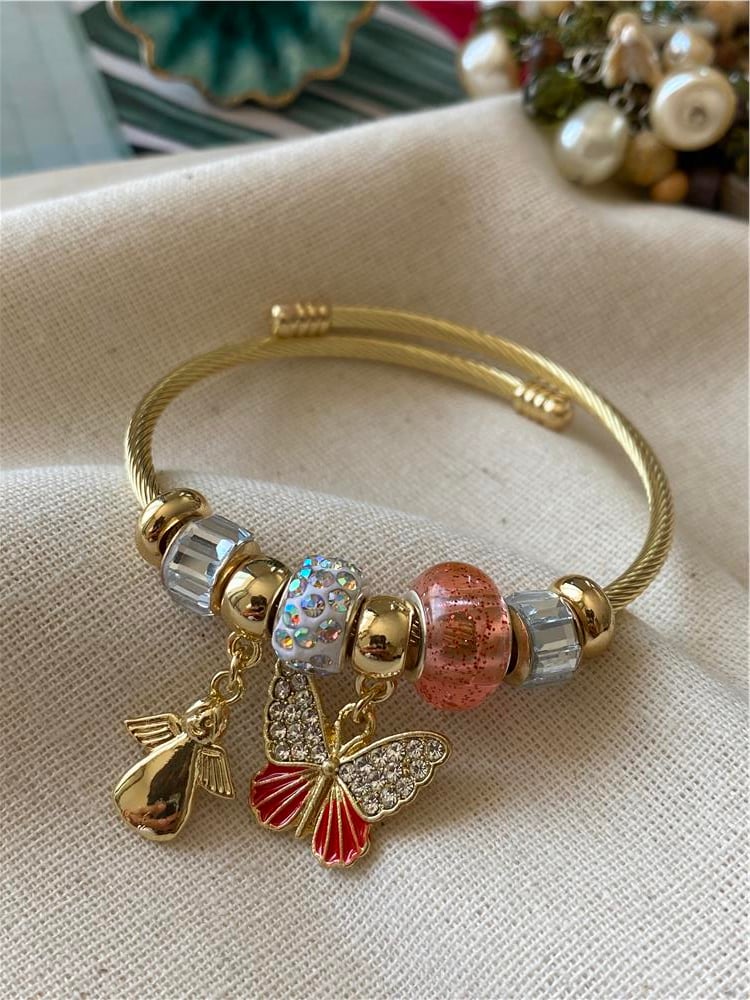 Çelik Kırmızı Kelebek Melek Charm Bileklik