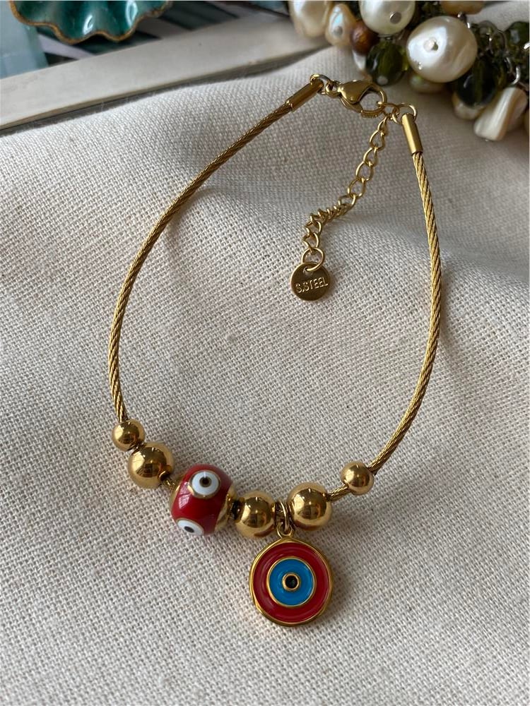 Çelik Kırmızı Nazar Charm Bileklik