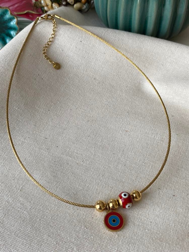 Çelik Kırmızı Nazar Choker Kolye
