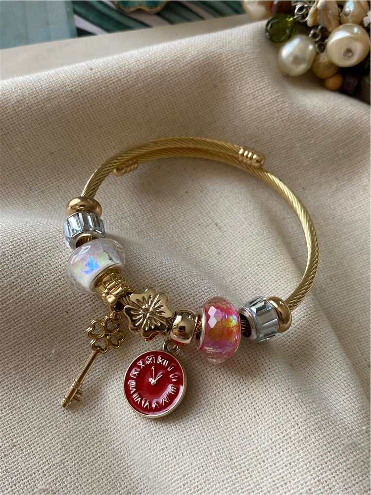 Çelik Kırmızı Saat Charm Bileklik