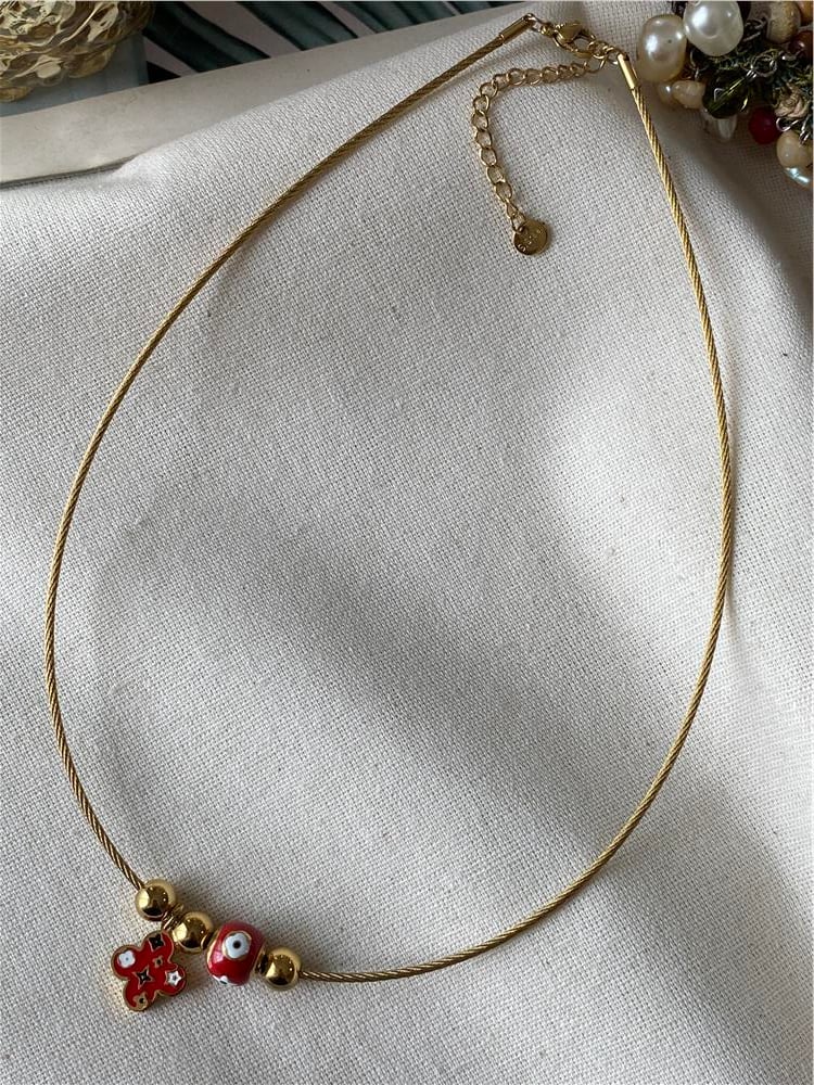 Çelik Kırmızı Yonca Choker Kolye 