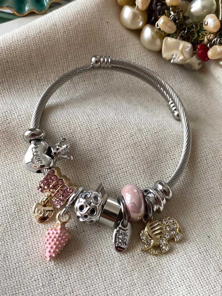 Çelik Kordonlu Fil Charmlı Bileklik