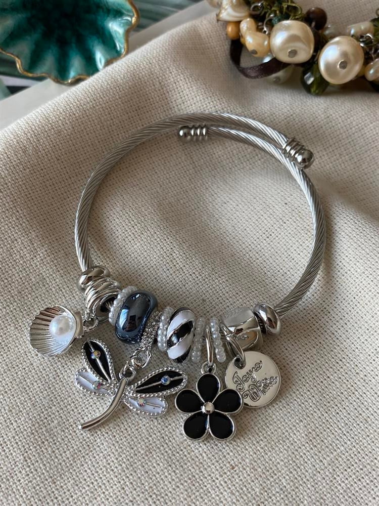 Çelik Kordonlu Yusufçuk Charmlı Bileklik