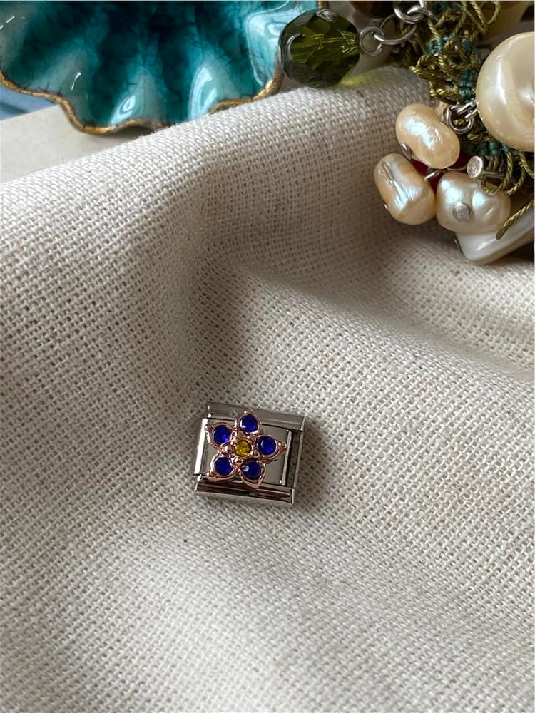 Çelik Lacivert Flower İtalyan Charm 