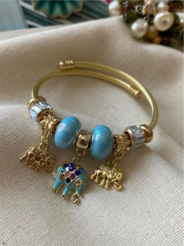 Çelik Mavi Filler Charm Bileklik