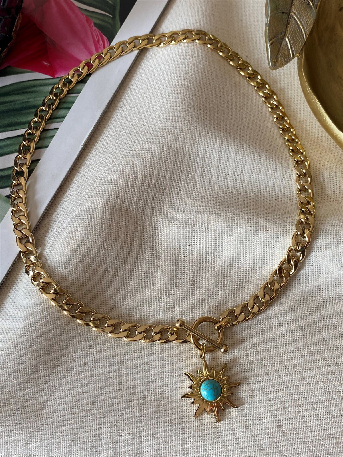 Çelik Mavi Güneş Kolye