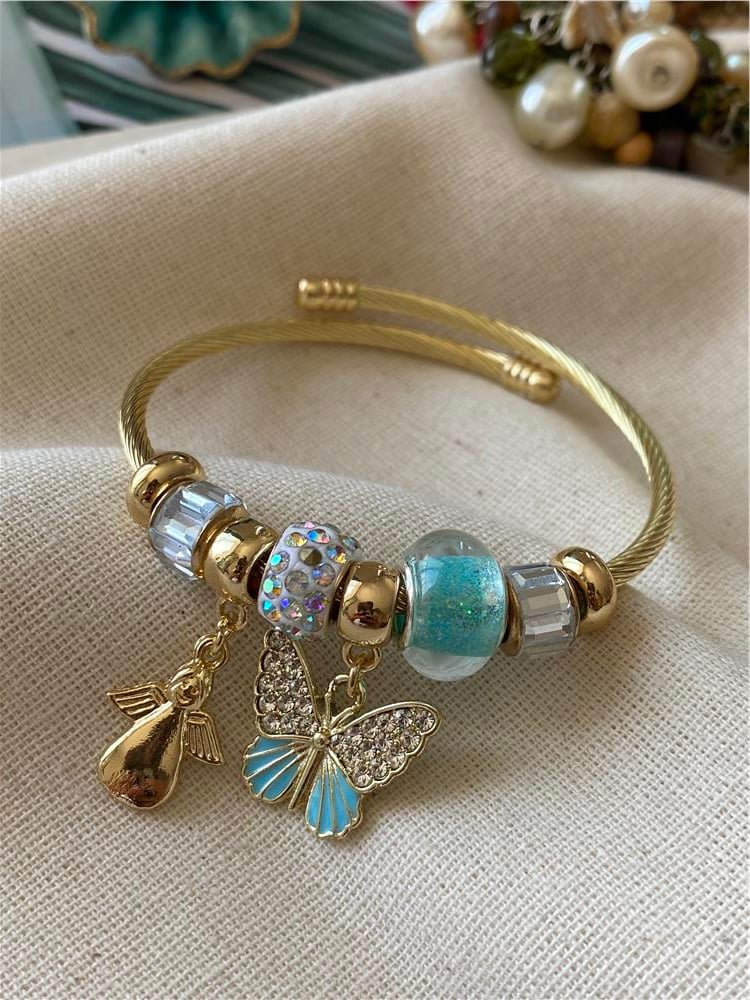 Çelik Mavi Kelebek Melek Charm Bileklik