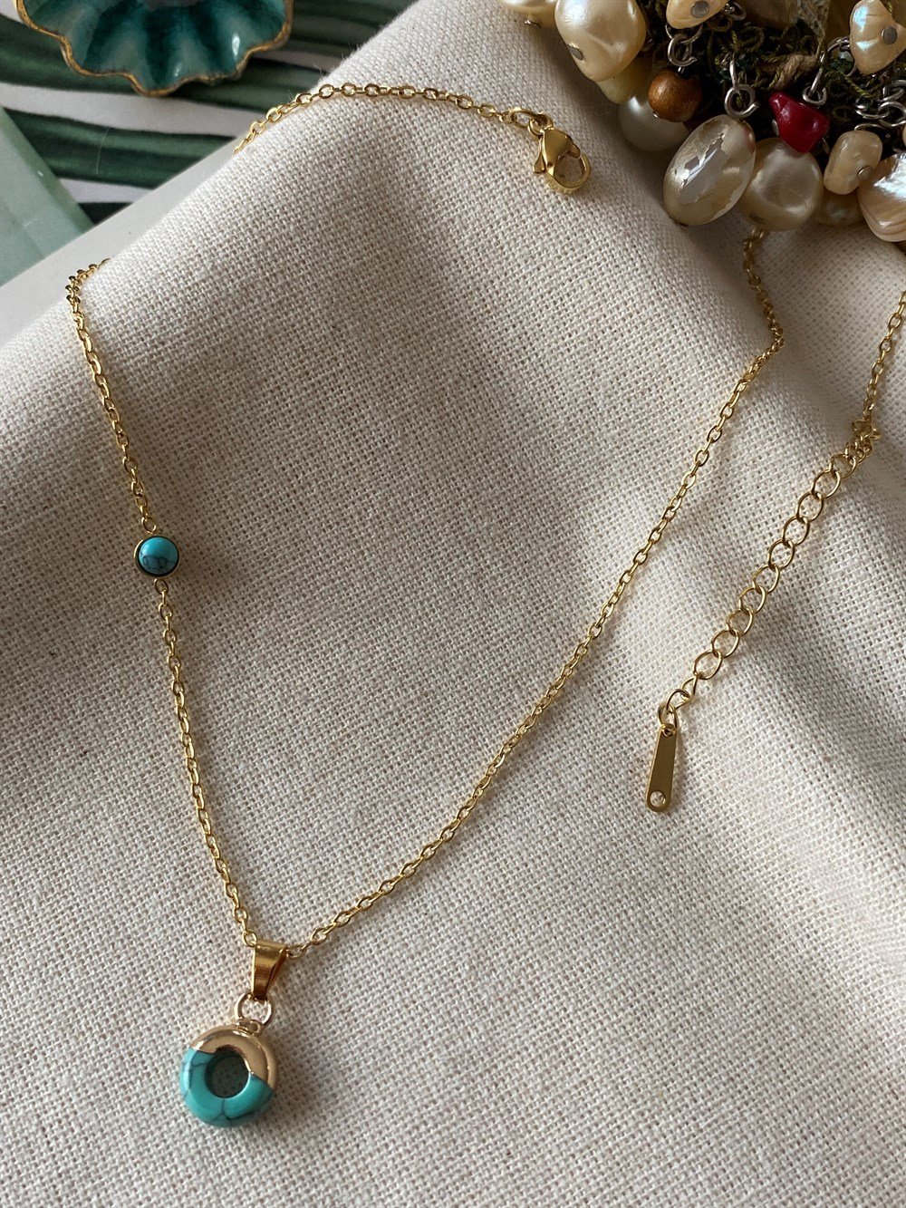 Çelik Mavi Uçlu Kolye 