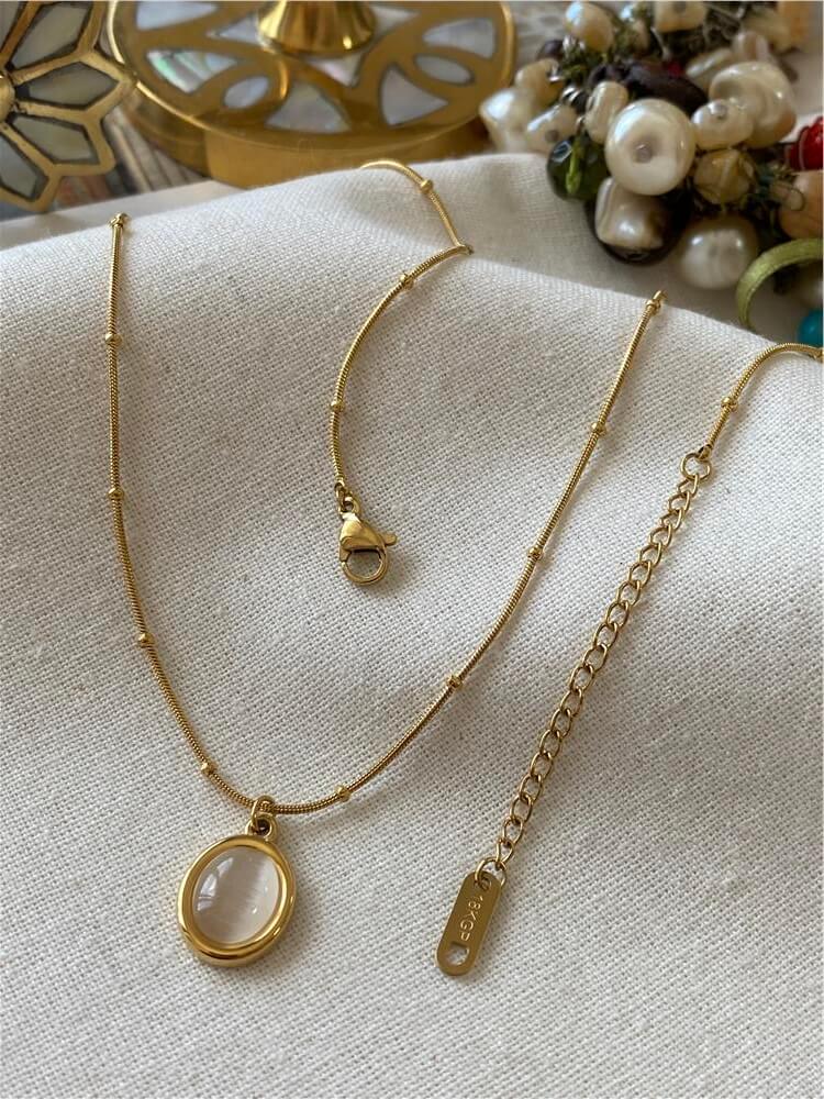 Çelik Mini Dorikalı Oval Taş Kolye