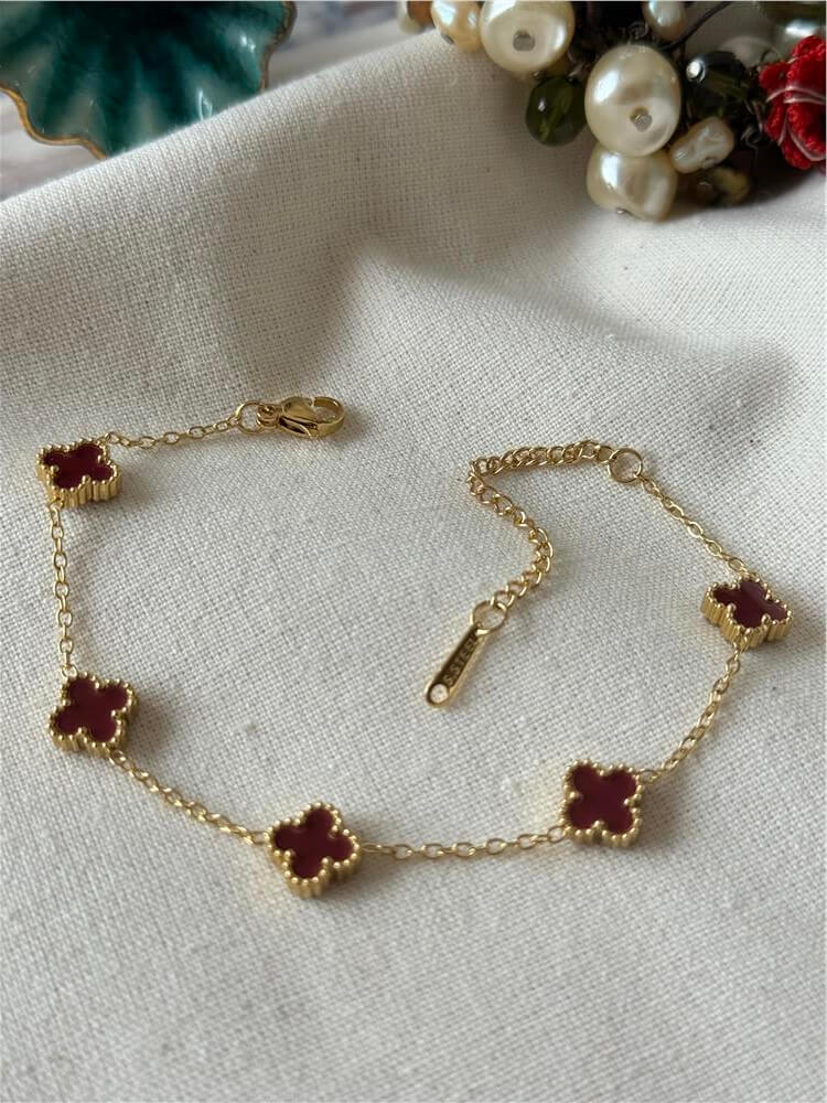 Çelik Mini Gold Bordo Cleef Bileklik