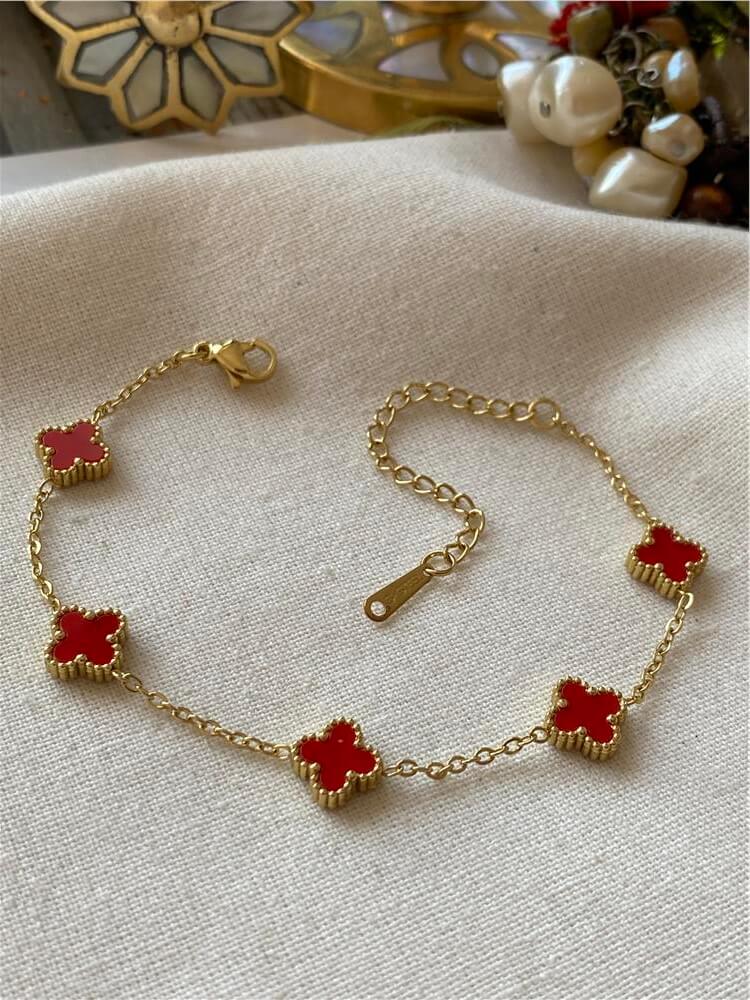 Çelik Mini Kırmızı Cleef Bileklik